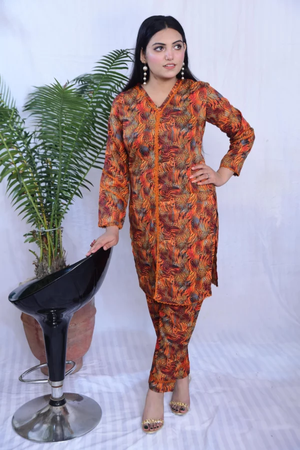 Printed to piece stitched lawn in Orange
