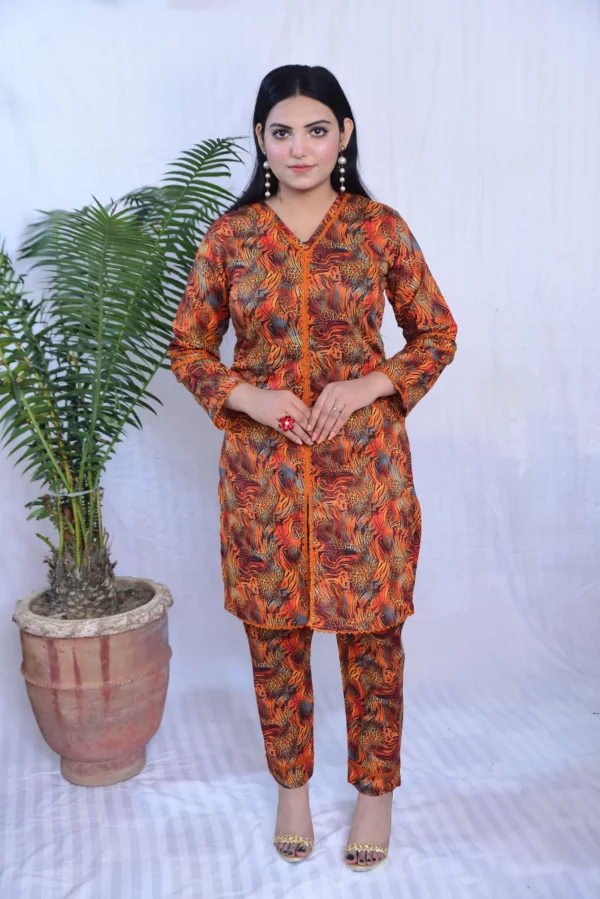 Two Piece Stitched Printed Lawn In Orange