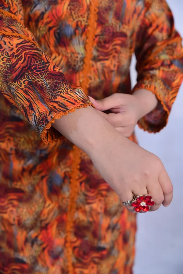 Beautiful printed two piece stitched lawn dress in Orange