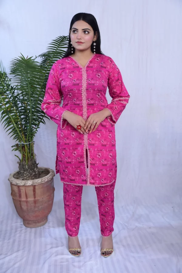 Printed to piece stitched lawn in pink