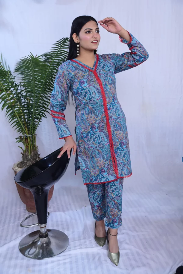 Two Piece Stitched Printed Lawn In Blue
