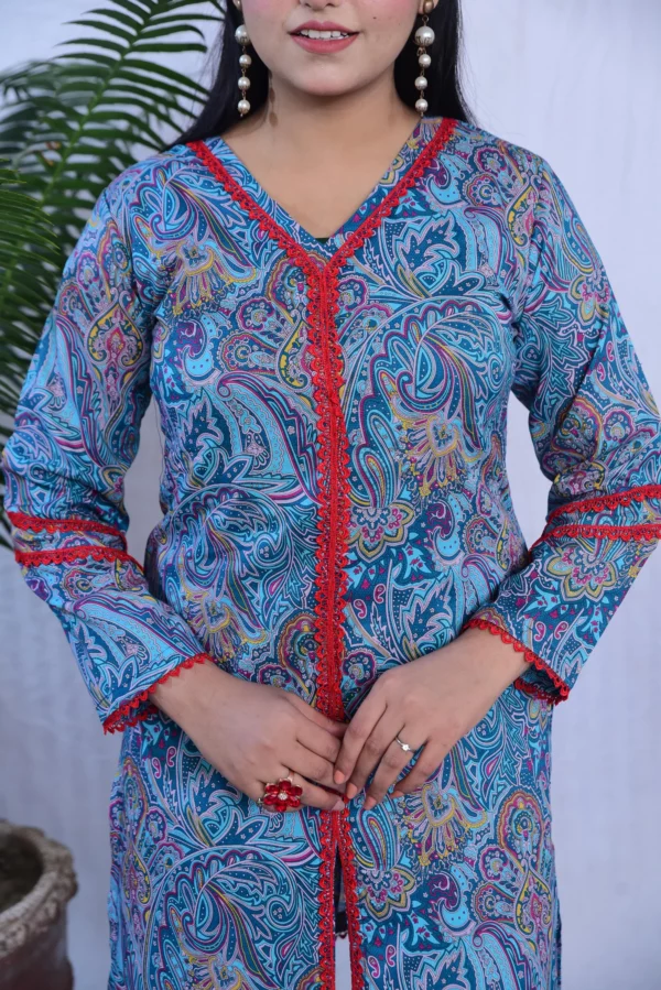 Beautiful printed two piece stitched lawn dress in blue
