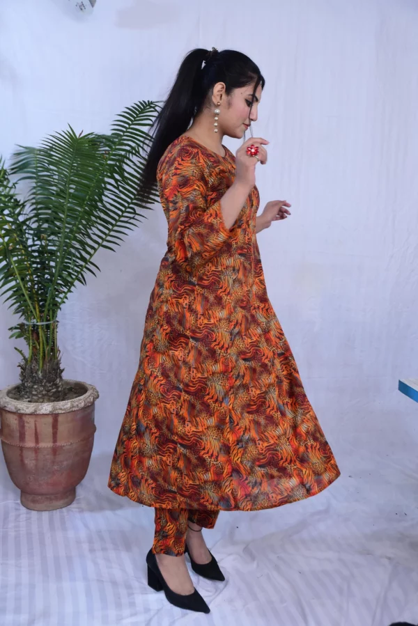 Printed Lawn Long Shirt Dress(DS01PCB) - Image 11