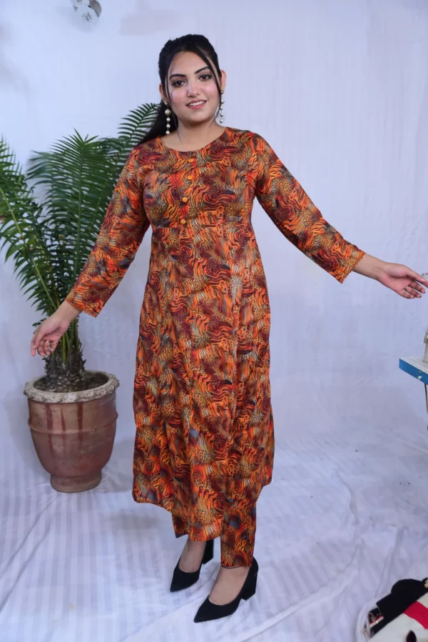 Printed Lawn Long Shirt Dress(DS01PCB) - Image 9