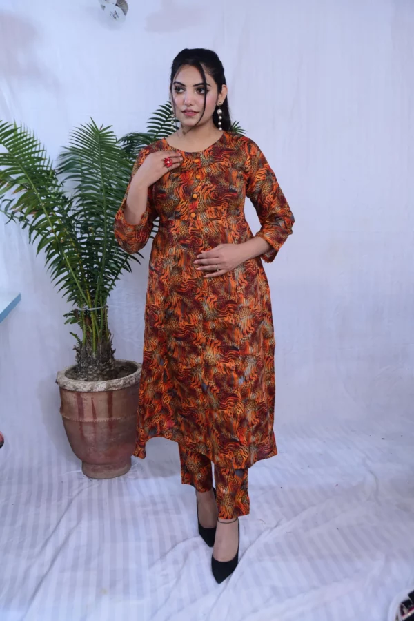 Printed Lawn Long Shirt Dress(DS01PCB) - Image 7
