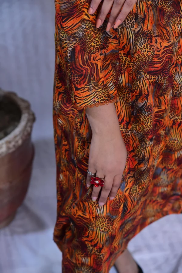 Printed Lawn Long Shirt Dress(DS01PCB) - Image 8