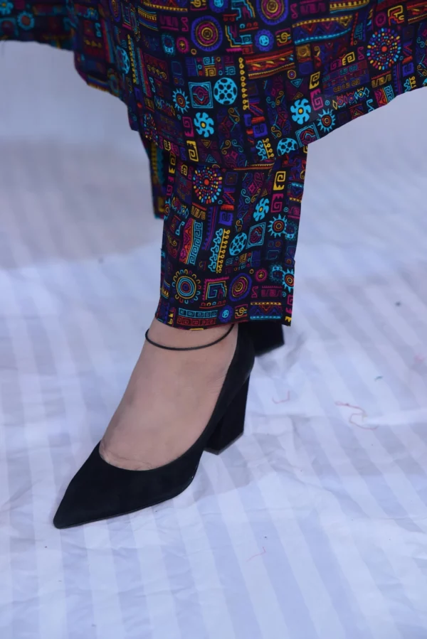 Printed Lawn Long Shirt Dress(DS01PCB) - Image 6