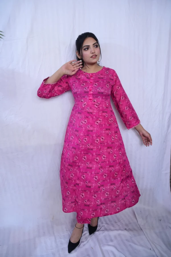 Printed Lawn Long Shirt Dress(DS01PCB) - Image 13