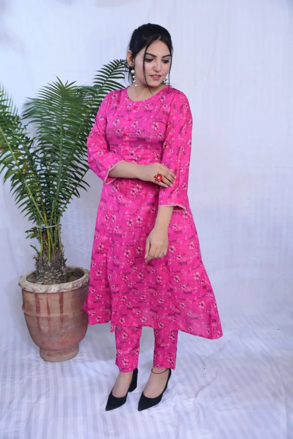 Printed Lawn Long Shirt Dress(DS01PCB) - Image 15