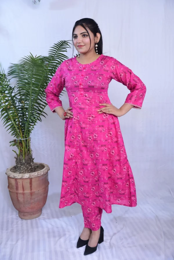 Printed Lawn Long Shirt Dress(DS01PCB) - Image 14