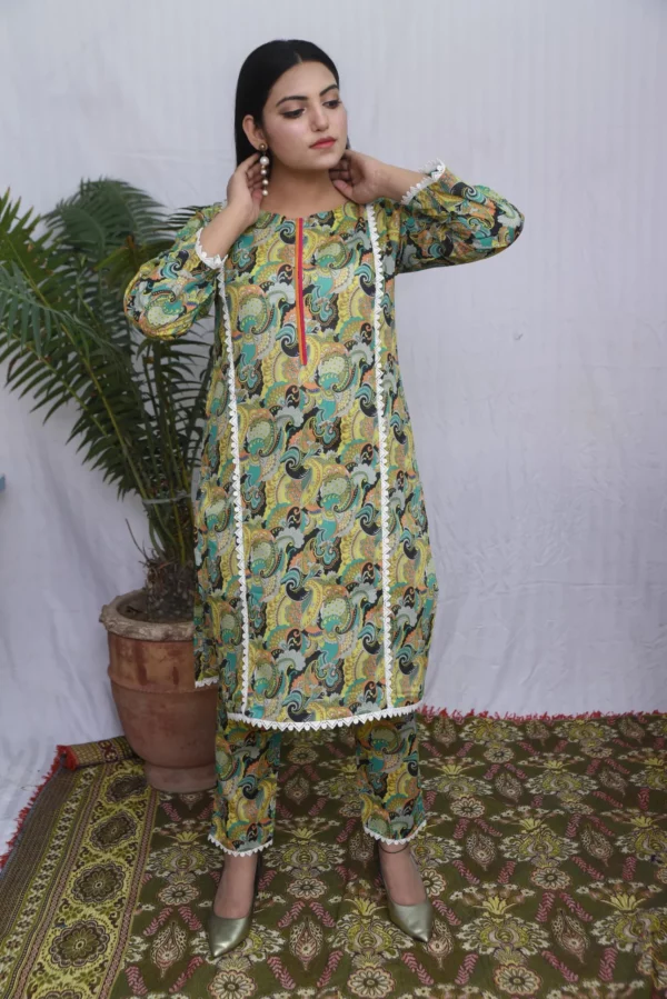 Women in two printed colourful design dress