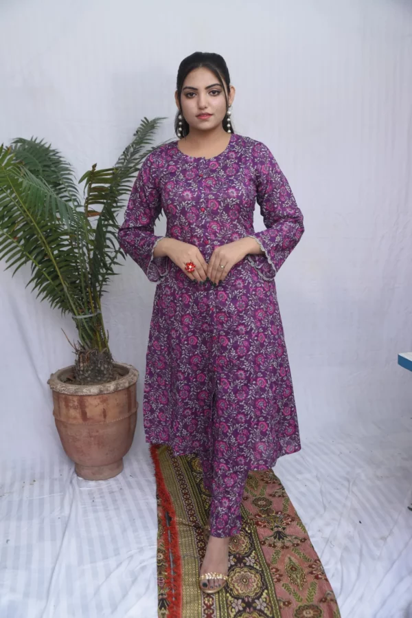 Printed Lawn Long Shirt Dress(DS02BRP) - Image 12