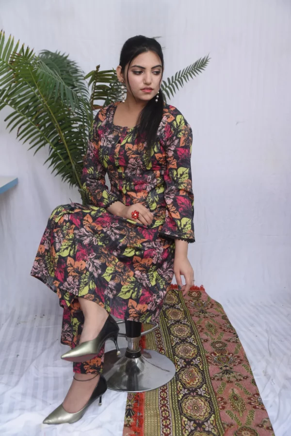 Printed Lawn Long Shirt Dress(DS02BRP) - Image 4