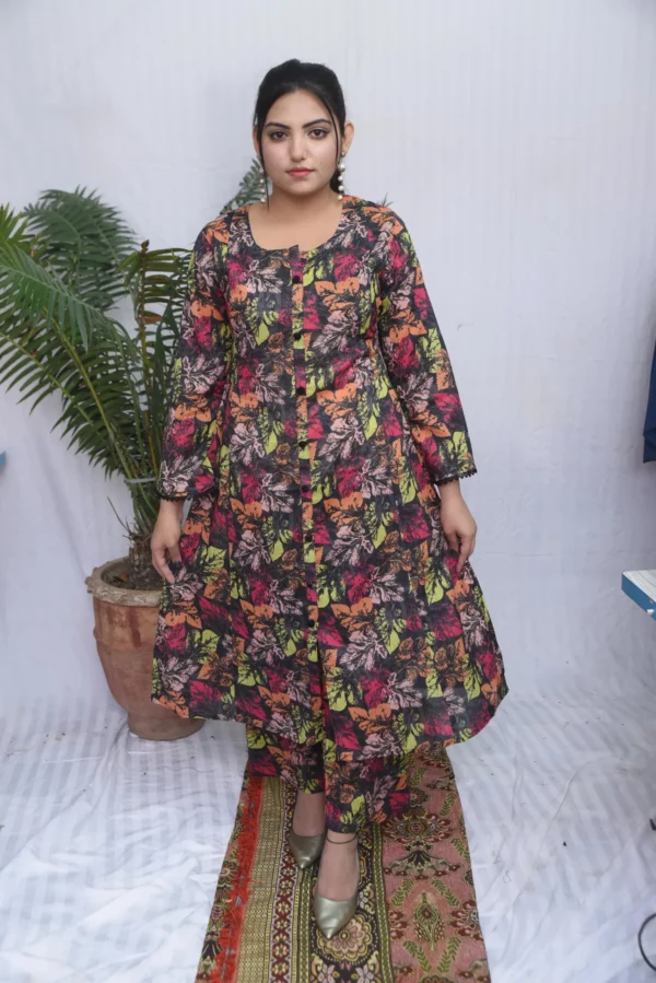 Printed Lawn Long Shirt Dress(DS02BRP) - Image 6