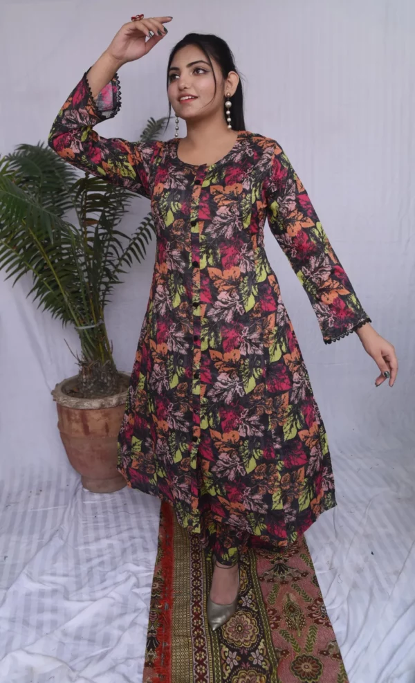 Printed Lawn Long Shirt Dress(DS02BRP) - Image 3