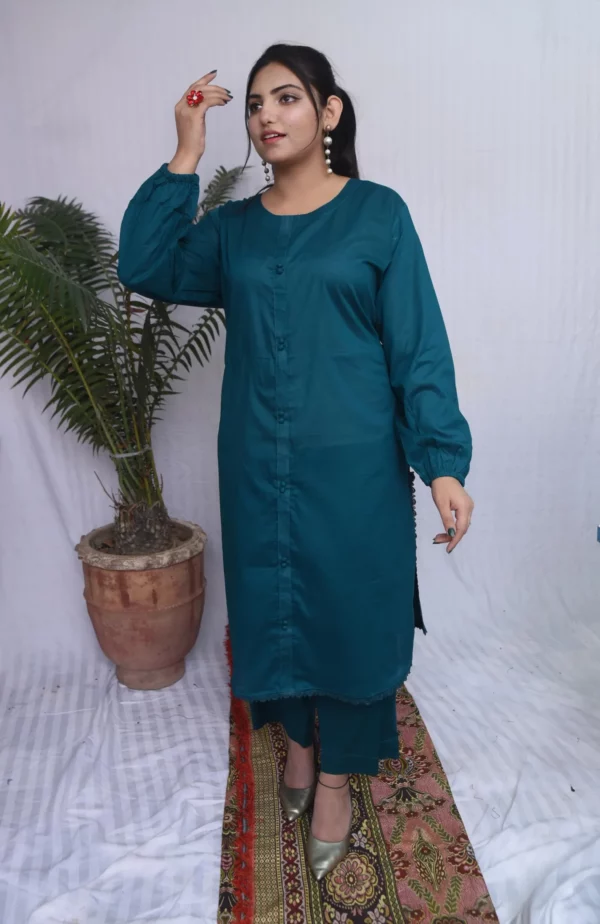 Anara Styles Lawn Long Shirt(DS05BLU) - Image 4